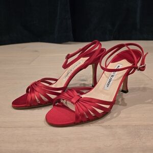 Manolo Blahnik Red Strappy Sandals - Size 37.5
